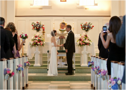 couple at wedding altar